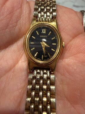 Seiko Gold Tone Bracelet Watch with Black Dial